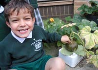 Student showing his pumpkin