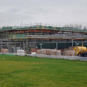 view of a sports hall being built