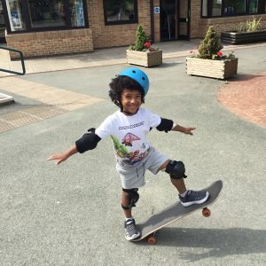 Student on a skateboard